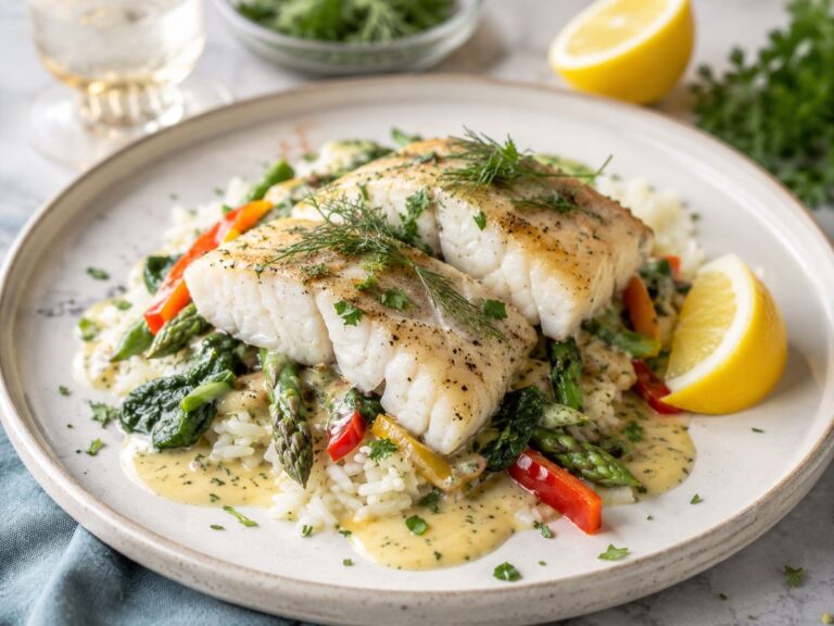 Grilled sea bass with lemon and garlic butter